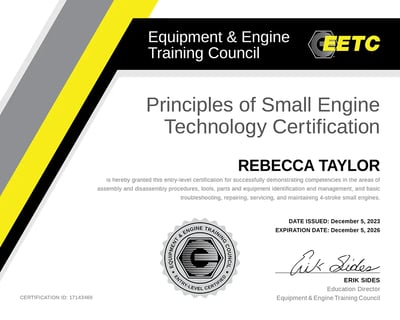 EETC Principles of Small Engine Technology Certification EETC Principles of Small Engine Technology Certification