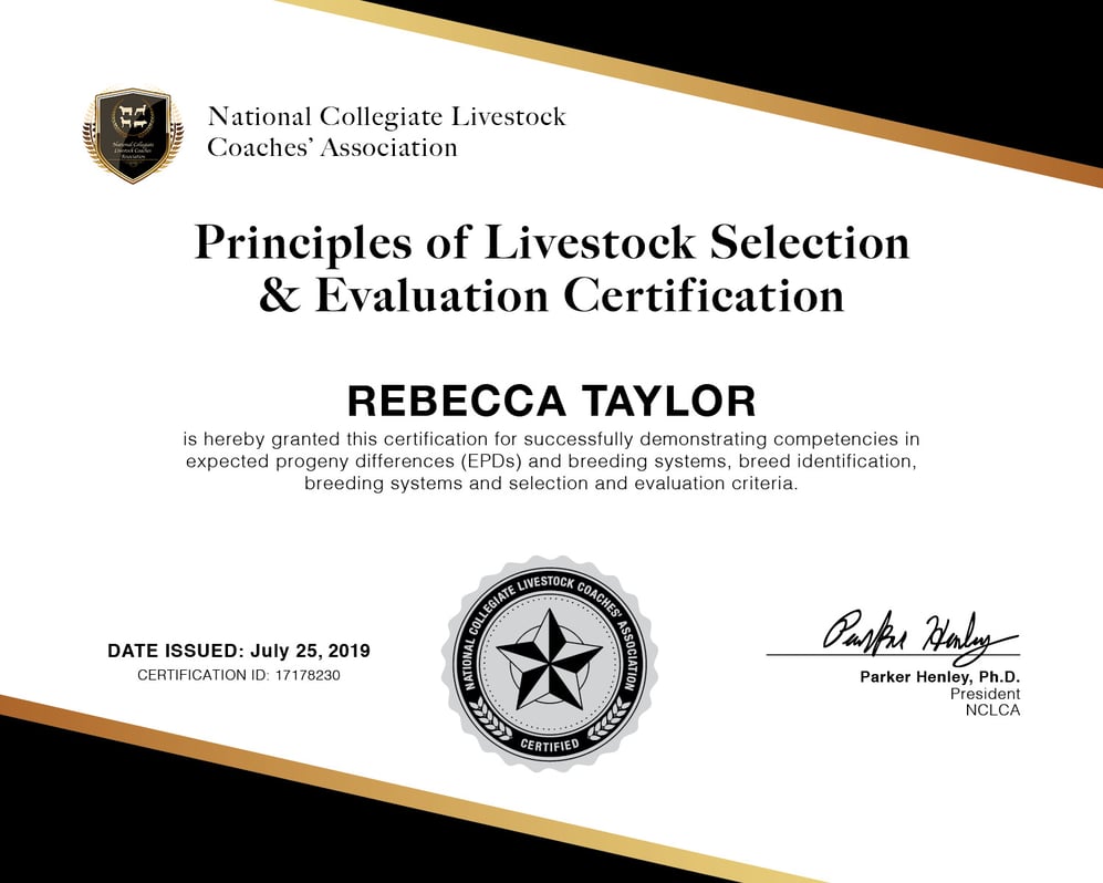 NCLCA Principles of Livestock Selection & Evaluation Certification