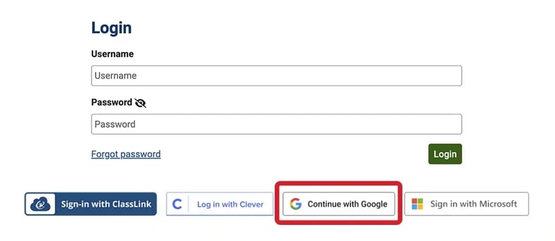 Student Log In Options via Google