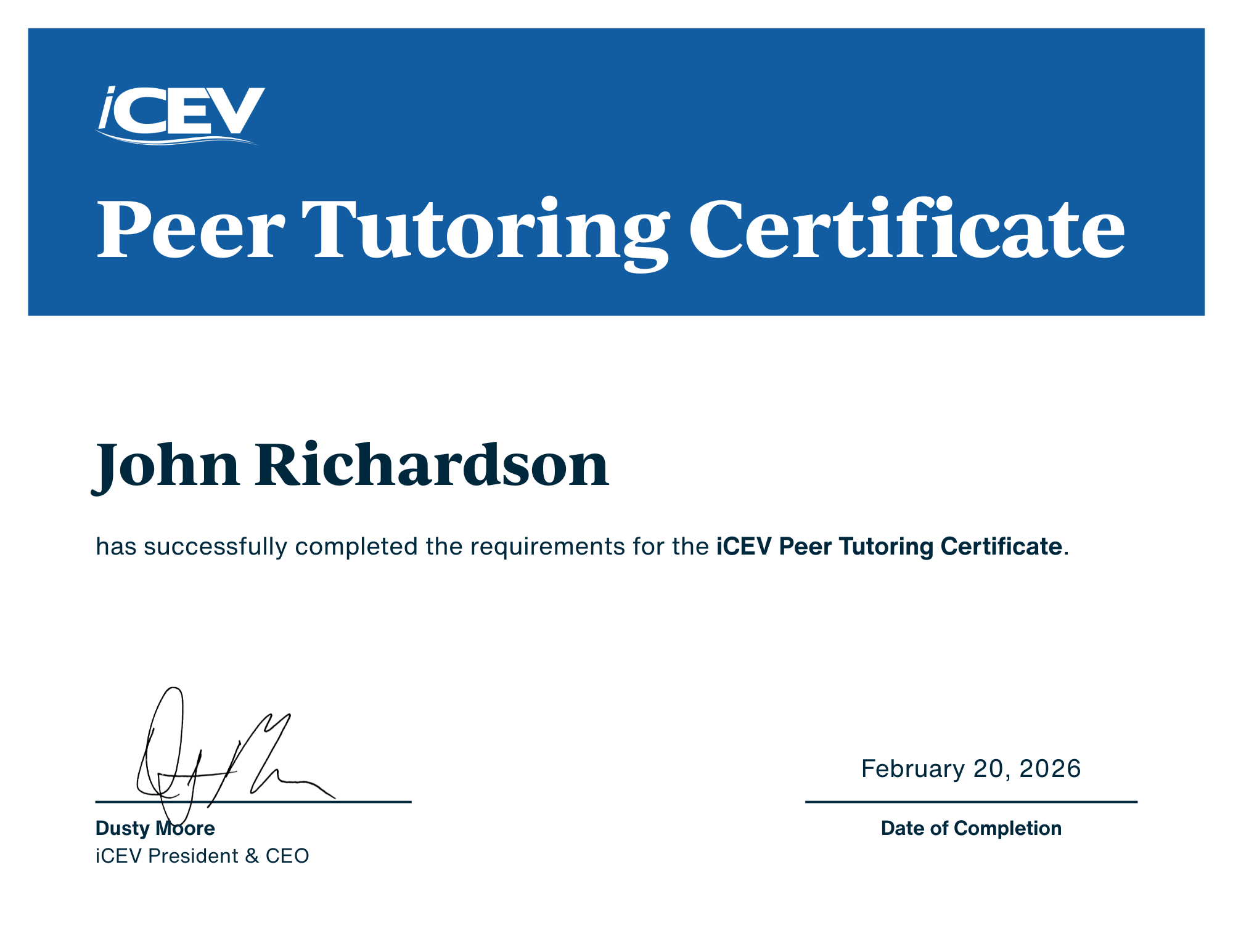 Peer Tutoring Certificate